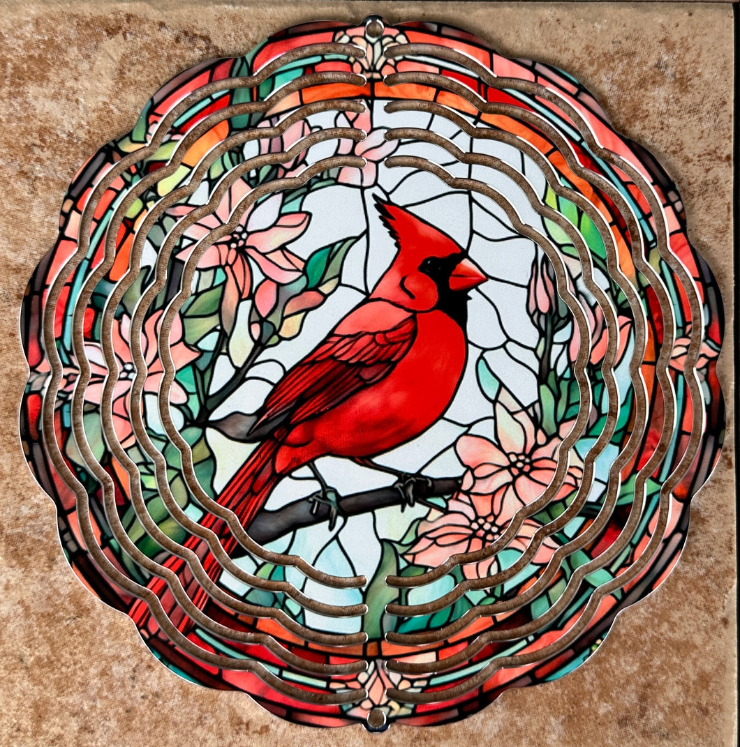 Cardinal Stained Glass Wind Spinner 6in