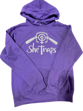 Load image into Gallery viewer, Purple/Glitter SheTraps Hoodie
